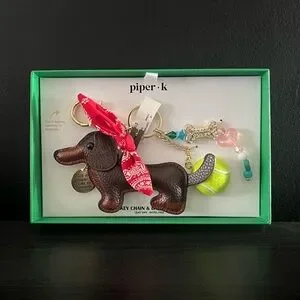 Piper K Viral Dachshund Dog w/ Bandana & Tennis Ball  Piper K Dachshund Doxie Bag Charm Key Chain Dog Bandana Tennis Ball Bling Cute main image 1